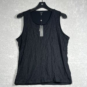 Talbots Tank Top Women's LP Black Sleeveless Blouse Embroidered Lace Front